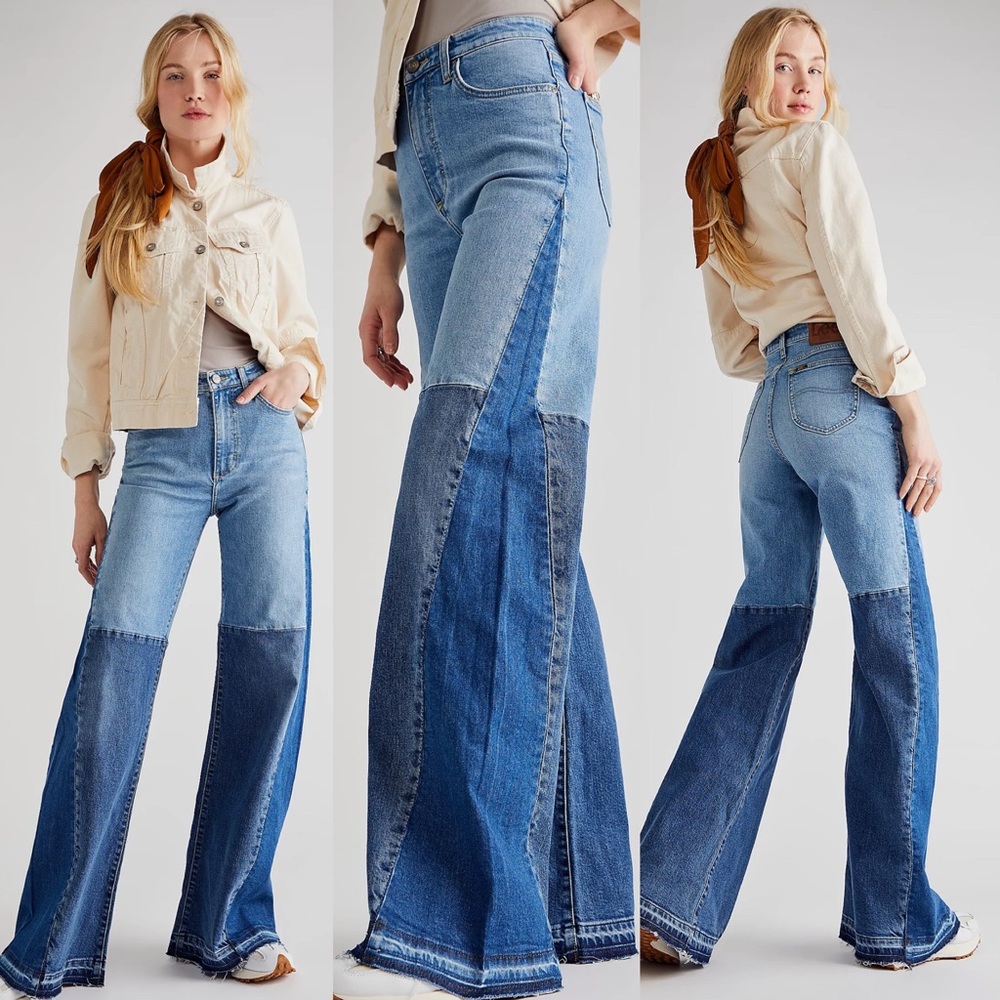 NWT Free People Lee High Rise Pieced Flare Jeans - Picture 1 of 4